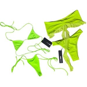 Fashion Nova Women’s Bundle of 2 Luna Ruffle 2 Piece Bikini & Time for a Vacay S